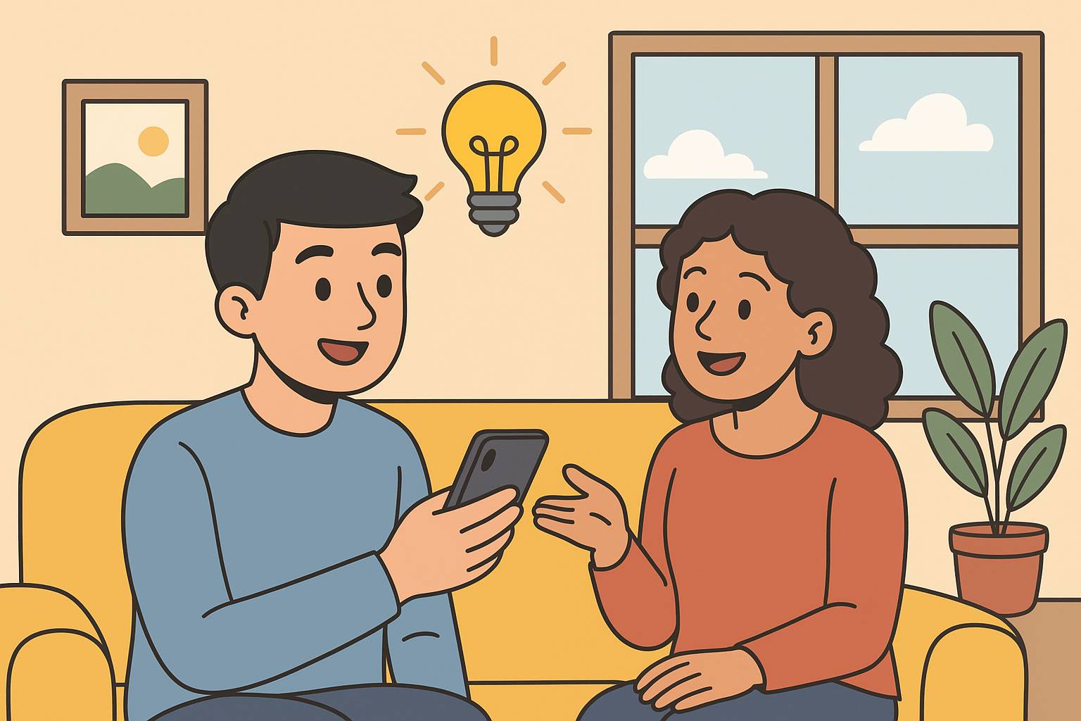 Cartoon light bulb idea illustration